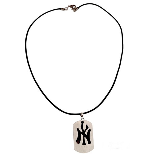 Handmade men's necklace with black leather cord and steel NY element new
