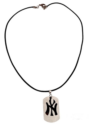 Handmade men's necklace with black leather cord and steel NY element new