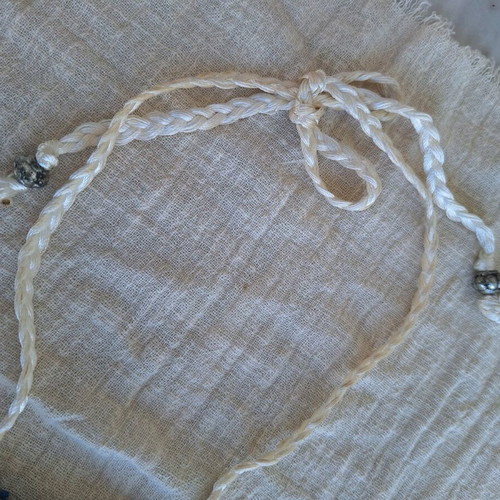 Long necklace with fringes handmade made to order, gray and blue