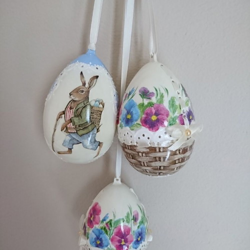 Decorative Easter eggs new, set of 6 plastic with lace imitation