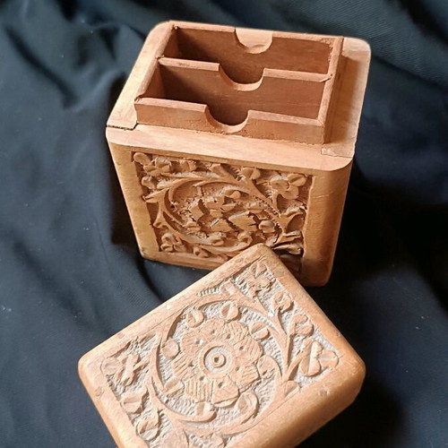 Wooden box vintage handmade carved used