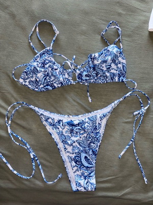 Floral swimsuit with blue details size L