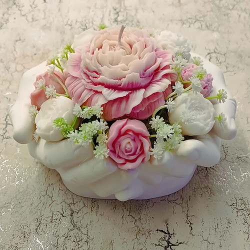 Porcelain Hands with Aromatic Wax Flowers New