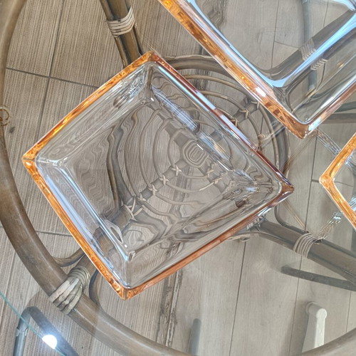 Set of 3 vintage glass decorative bowls with orange rim