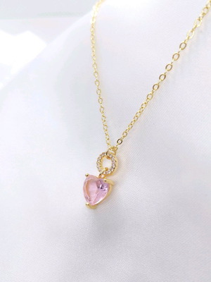 18K Gold-Plated Necklace with Pink Heart Pendant, 45 cm, New