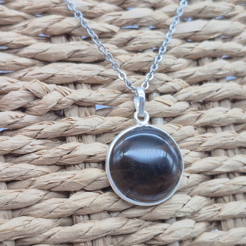 Smoked Quartz Silver 925 Round Pendant Oval Cabochon Crystal new