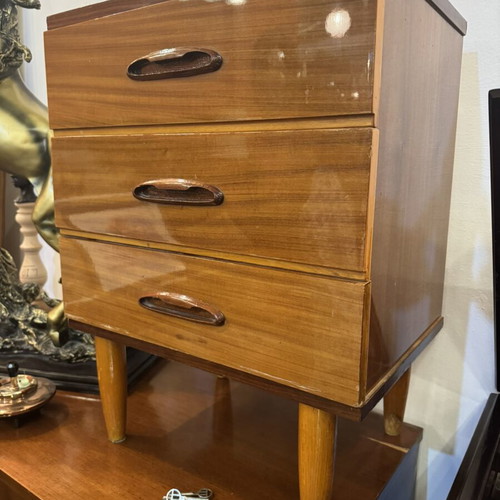 Nightstand with 3 drawers mid century vintage, 67 cm height used