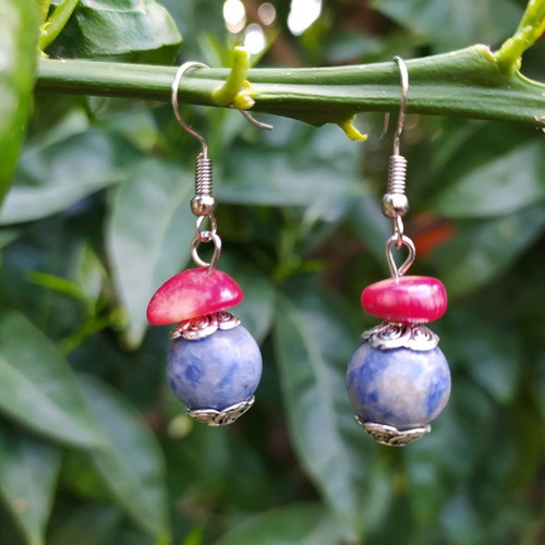 Handmade earrings with semi-precious stones like new, sodalite and coral