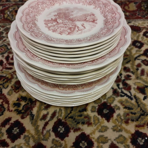Swiss Landscape plates set used, 18 pieces, 6 fruit, 6 shallow, 6 deep