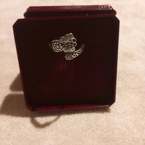 Ring vintage butterfly and flowers stainless steel, like new, boho style