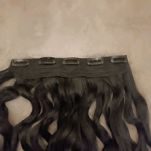 Synthetic black hair extensions like new, two straight and one curly