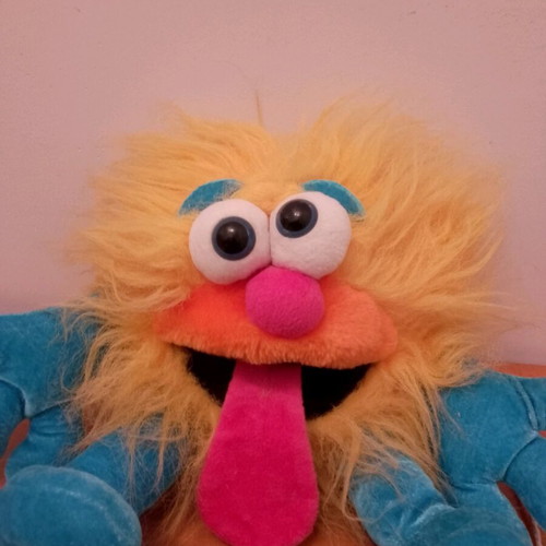 Cookies Monster λούτρινο vintage 80's σαν καινούργιο, κρεμαστό 30 εκ, κίτρινο & μπλέ