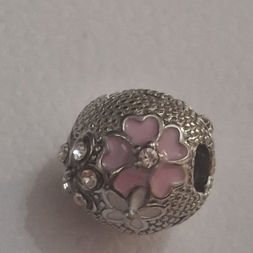 Charm for bracelets with pink and white flowers, like new