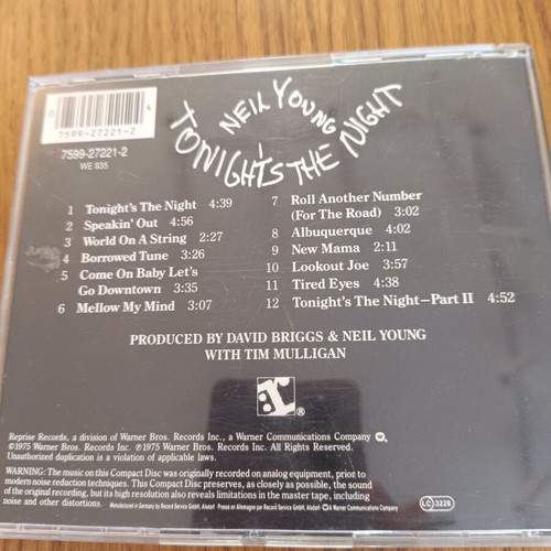 Neil Young Tonight's The Night CD like new, rock