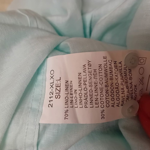 Men's turquoise linen shirt, 70% linen 30% cotton, size L