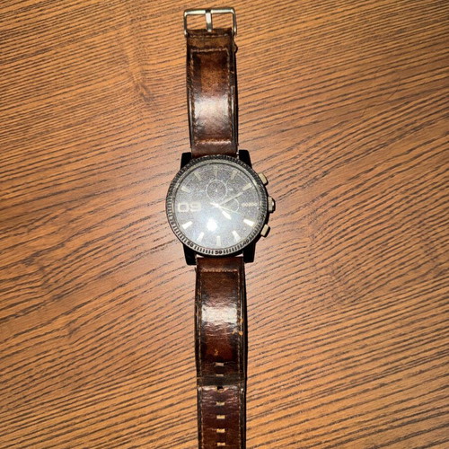 Oozoo men's watch used with brown leather strap and minimal dial