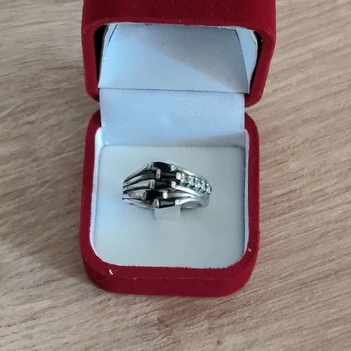 925 vintage silver ring used, size 57, black and silver