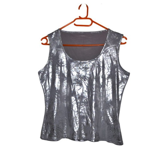 Silver shiny sleeveless top, size M