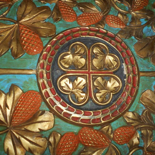 Woodcarving ecclesiastical used with excellent composition and colors 52x45 cm