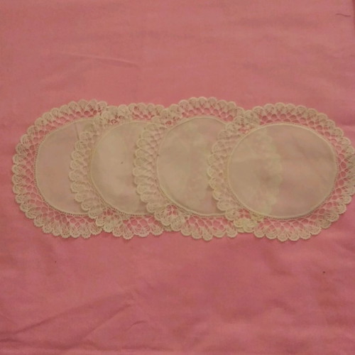 Organza coasters used with handmade lace, set of 4, 1950s