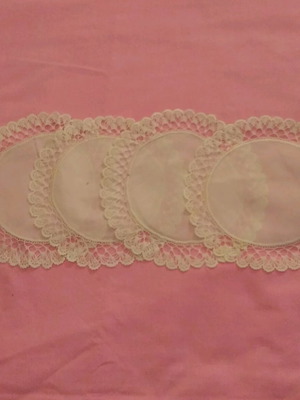 Organza coasters used with handmade lace, set of 4, 1950s