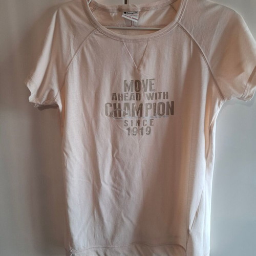 Champion women's t-shirt XL used, beige pink logo print