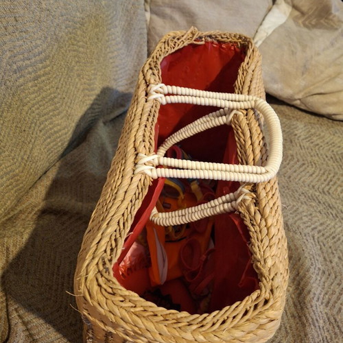 Straw beach bag used, sturdy hand-held