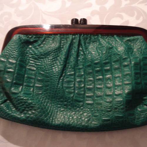 Women's leather clutch used, green