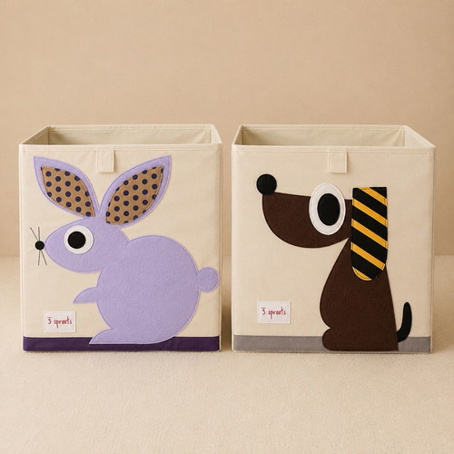 3 Sprouts Fabric Storage Baskets Set of 2 like new, bunny and dog designs