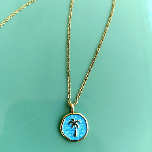 Stainless Steel Necklace with Palm Tree Design new