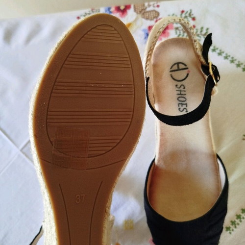 BC women's espadrilles new, black suede with straw material