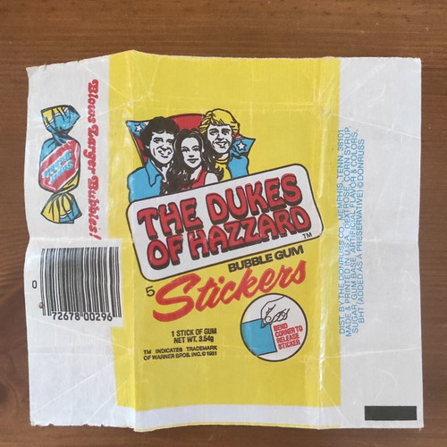 The Dukes of Hazzard 1981 Donruss bubble gum wrapper, vintage