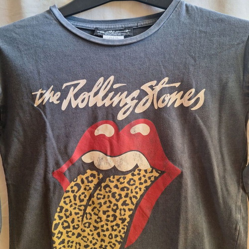 Zara Kids Rolling Stones long sleeve top with leopard print, size 8