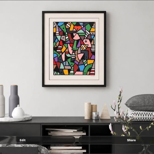 J Rosa Neo-Cubist signed print 64x50 cm