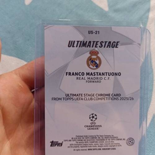 Franco Mastantuono Real Madrid Topps Chrome 2025/26 Ultimate Stage Blue Refractor Rookie Card 101/150