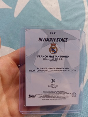 Franco Mastantuono Real Madrid Topps Chrome 2025/26 Ultimate Stage Blue Refractor Rookie Card 101/150