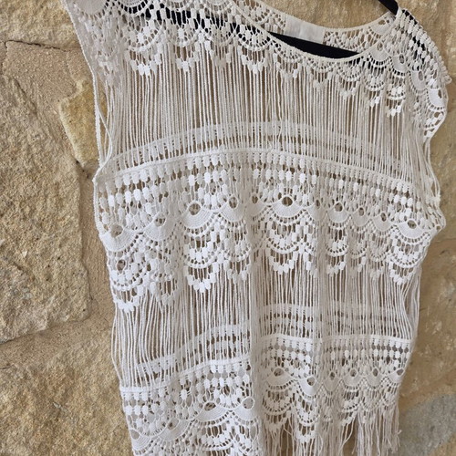 B.young Boho Crochet Lace Fringe Top new, white, size S