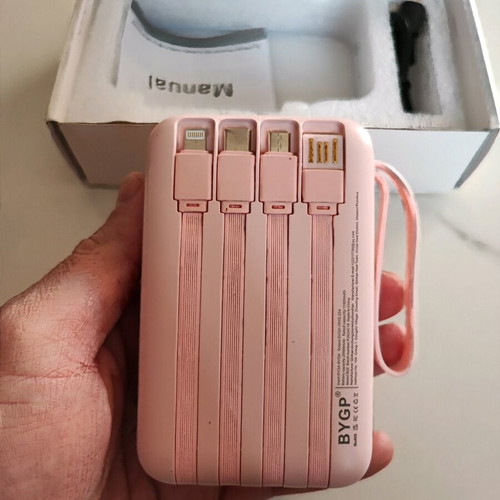 Powerbank 20000mAh pink with built-in cables for Android and iPhone