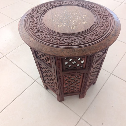 Handmade Indian Sheesham wood and brass side table