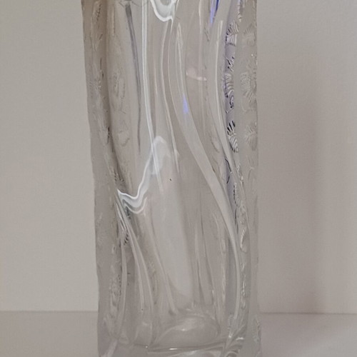 Vintage heavy crystal vase with embossed carved flowers (Retro 1960-1970)
