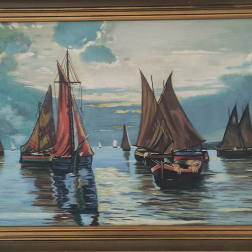 Seascape by M. Politou like new oil painting on canvas 68x51cm