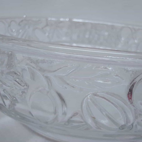 Crystal fondant dish with lid and embossed designs used 16x15.5cm