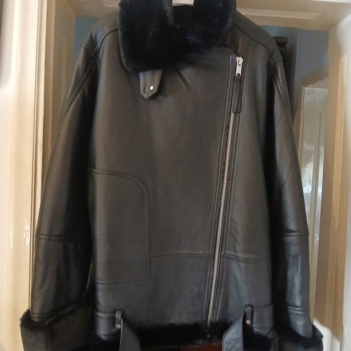 Leather jacket with fur lining new, size 44, unisex, black
