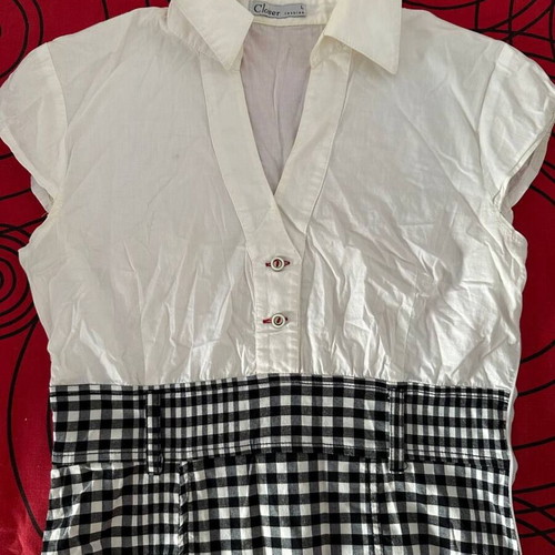 Closer Fashion blouse used, white with checkered belt, size L