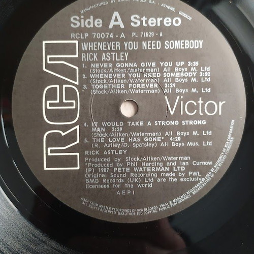 Rick Astley Whenever You Need Somebody LP винил като нов, поп