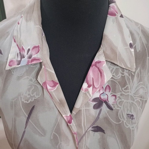 Floral sleeveless vintage shirt XL in grey-purple tones