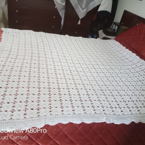 Handmade crochet cotton tablecloth, vintage