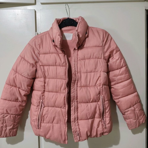 Zara Girl pink puffer jacket with fleece lining used, kids