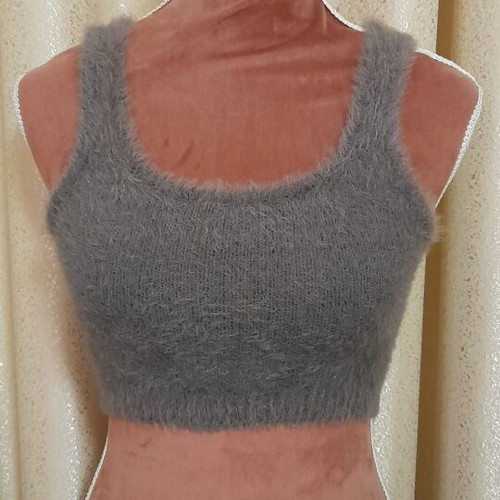 Stradivarius fuzzy crop top gray like new, size XS