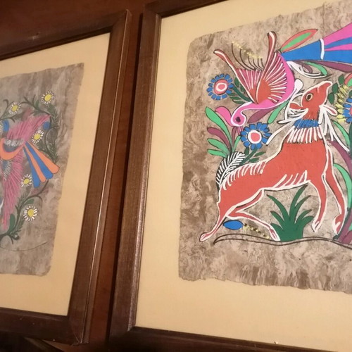 Fantastic paintings with vivid colors new, wooden walnut frame
